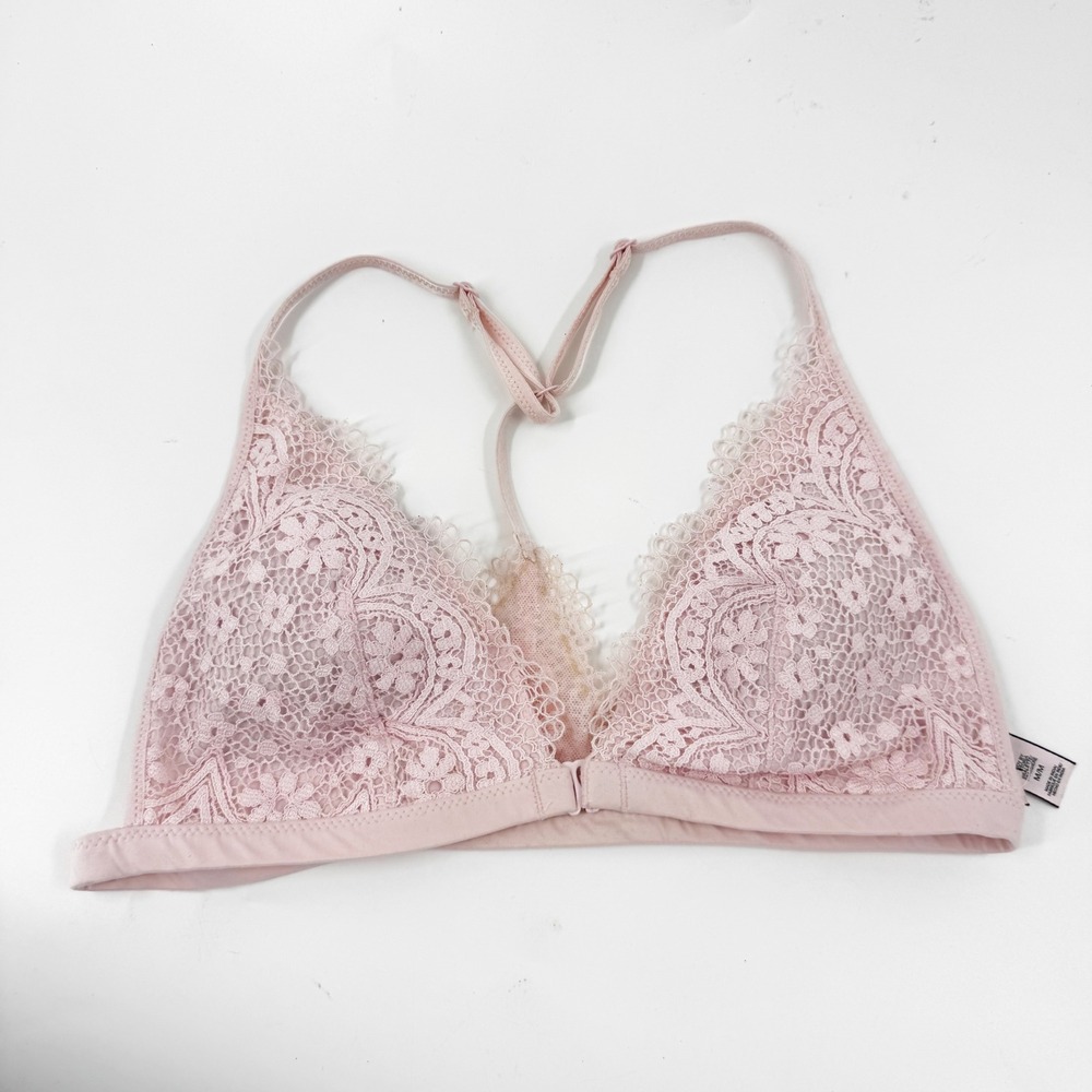 Victoria's Secret Body by Victoria Lace Bralette Pink Racerback Front Clasp M/M